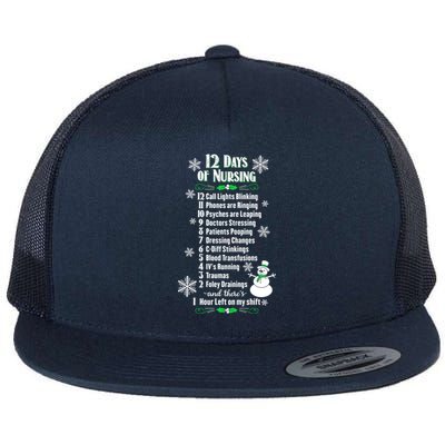 12 Days Of Nursing Funny Nurses Christmas Ugly Gift Flat Bill Trucker Hat