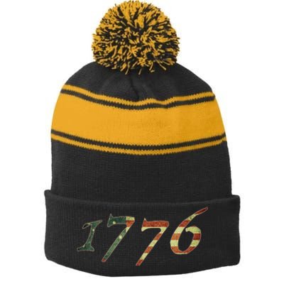 1776 Declaration Of Independence Us Flag Stripe Pom Pom Beanie