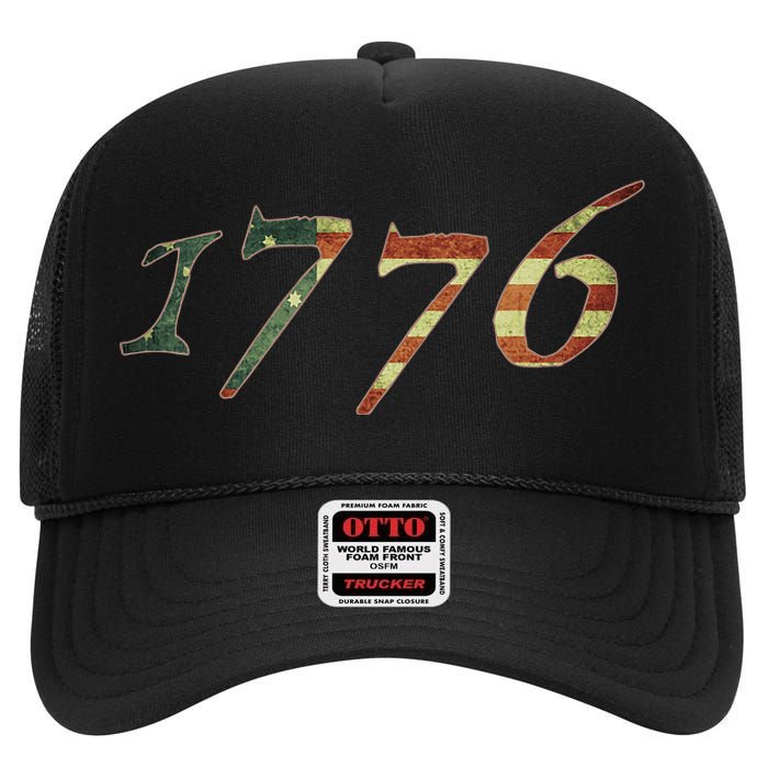 1776 Declaration Of Independence Us Flag High Crown Mesh Back Trucker Hat