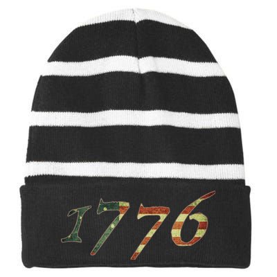 1776 Declaration Of Independence Us Flag Striped Beanie with Solid Band