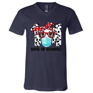 101 Days Of School Dalmatian Dog Face Mask 100th Day School Gift V-Neck T-Shirt