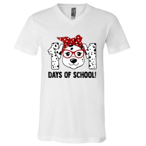 101 Days Of School Dalmatian Dog Teachers And Students Gift V-Neck T-Shirt