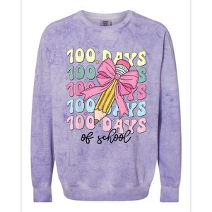 100 Days Of School Girl Coquette Bow 100th Day Of School Colorblast Crewneck Sweatshirt