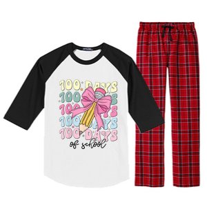 100 Days Of School Girl Coquette Bow 100th Day Of School Raglan Sleeve Pajama Set