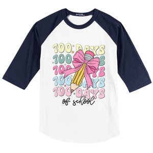 100 Days Of School Girl Coquette Bow 100th Day Of School Baseball Sleeve Shirt