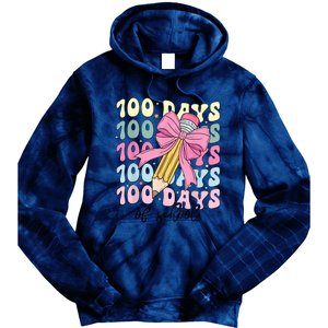 100 Days Of School Girl Coquette Bow 100th Day Of School Tie Dye Hoodie