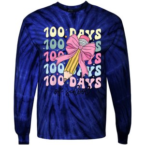 100 Days Of School Girl Coquette Bow 100th Day Of School Tie-Dye Long Sleeve Shirt