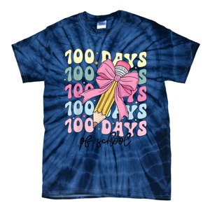 100 Days Of School Girl Coquette Bow 100th Day Of School Tie-Dye T-Shirt