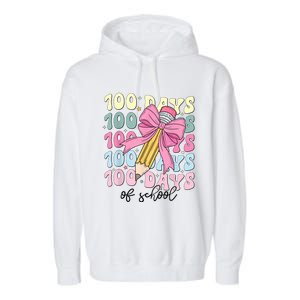 100 Days Of School Girl Coquette Bow 100th Day Of School Garment-Dyed Fleece Hoodie