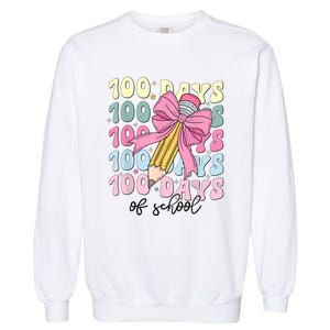 100 Days Of School Girl Coquette Bow 100th Day Of School Garment-Dyed Sweatshirt