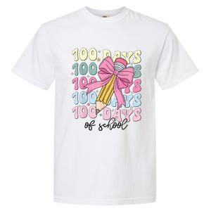 100 Days Of School Girl Coquette Bow 100th Day Of School Garment-Dyed Heavyweight T-Shirt