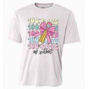 100 Days Of School Girl Coquette Bow 100th Day Of School Cooling Performance Crew T-Shirt