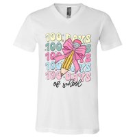 100 Days Of School Girl Coquette Bow 100th Day Of School V-Neck T-Shirt