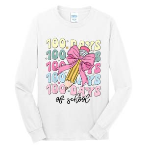 100 Days Of School Girl Coquette Bow 100th Day Of School Tall Long Sleeve T-Shirt