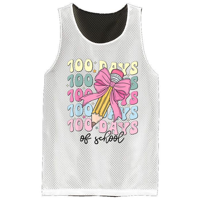 100 Days Of School Girl Coquette Bow 100th Day Of School Mesh Reversible Basketball Jersey Tank