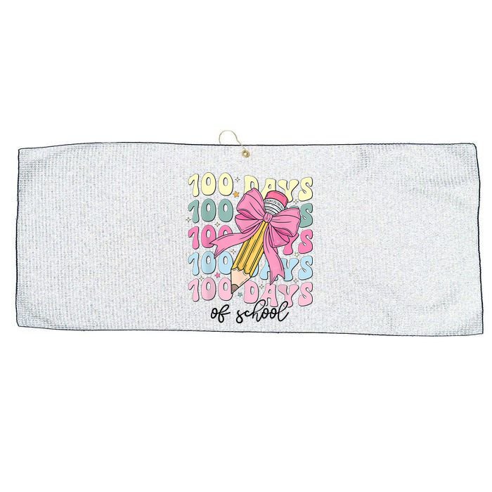 100 Days Of School Girl Coquette Bow 100th Day Of School Large Microfiber Waffle Golf Towel