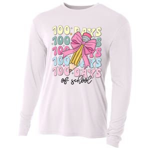 100 Days Of School Girl Coquette Bow 100th Day Of School Cooling Performance Long Sleeve Crew