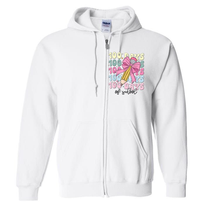 100 Days Of School Girl Coquette Bow 100th Day Of School Full Zip Hoodie