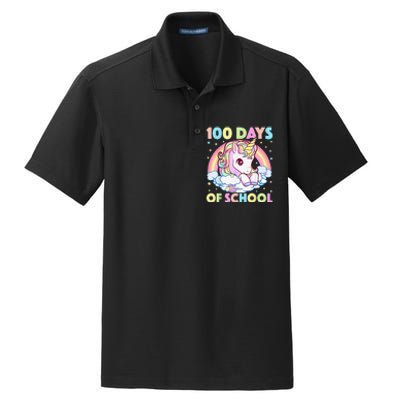 100 Days of School Unicorn Girls Teacher 100th Day of School Dry Zone Grid Polo