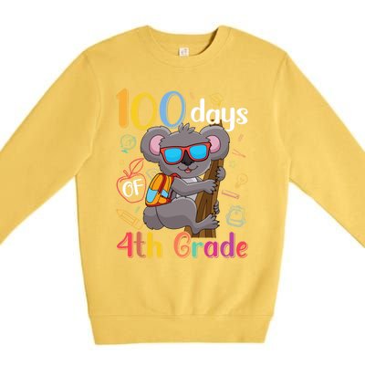 100 Days Of 4Th Grade Koala 100Th Day School Fourth Grade Gift Premium Crewneck Sweatshirt