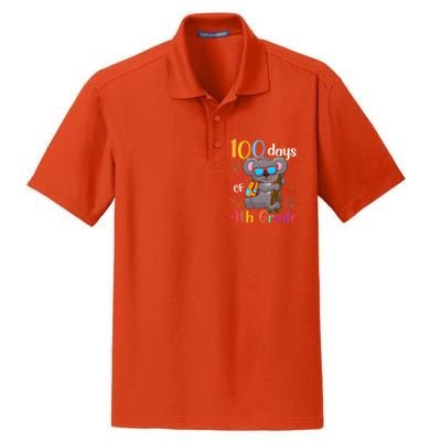 100 Days Of 4Th Grade Koala 100Th Day School Fourth Grade Gift Dry Zone Grid Polo