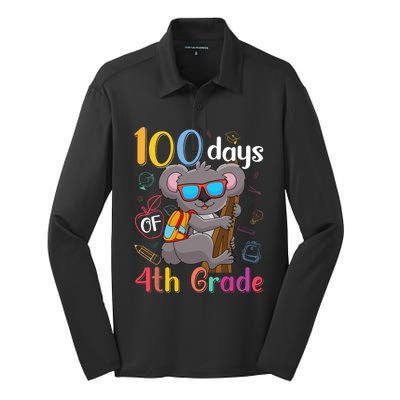 100 Days Of 4Th Grade Koala 100Th Day School Fourth Grade Gift Silk Touch Performance Long Sleeve Polo