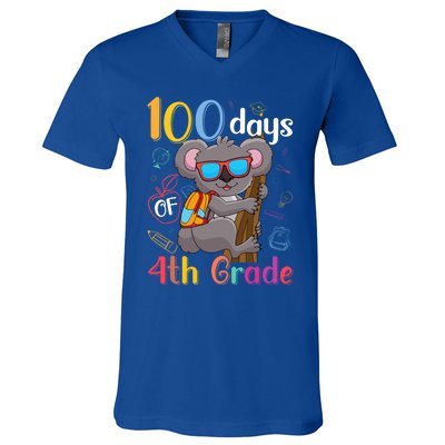 100 Days Of 4Th Grade Koala 100Th Day School Fourth Grade Gift V-Neck T-Shirt