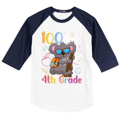 100 Days Of 4Th Grade Koala 100Th Day School Fourth Grade Gift Baseball Sleeve Shirt