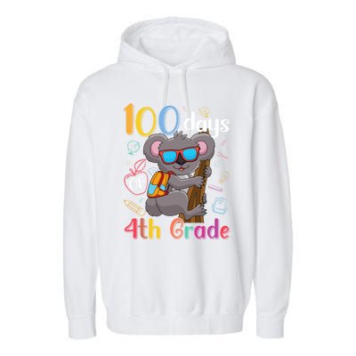 100 Days Of 4Th Grade Koala 100Th Day School Fourth Grade Gift Garment-Dyed Fleece Hoodie