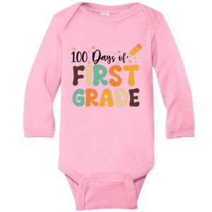 100 Days Of First Grade 100th Day Of School Back To School Baby Long Sleeve Bodysuit