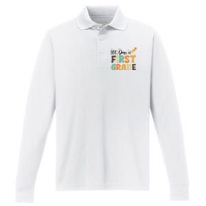 100 Days Of First Grade 100th Day Of School Back To School Performance Long Sleeve Polo