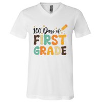 100 Days Of First Grade 100th Day Of School Back To School V-Neck T-Shirt