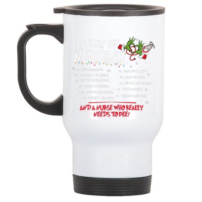 12 Day Of Nursing Hospital Christmas Nurse Xmas Holiday Long Stainless Steel Travel Mug