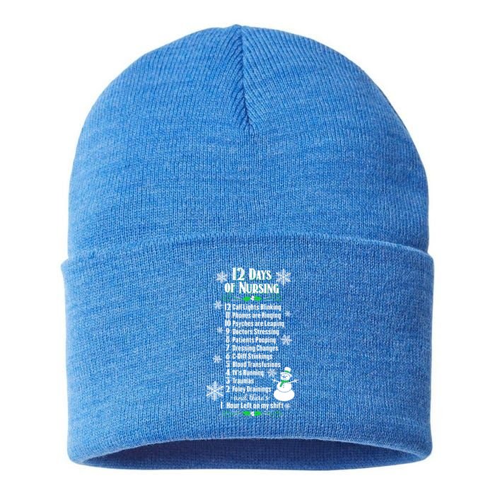 12 Days Of Nursing Funny Nurses Christmas Ugly Gift Sustainable Knit Beanie