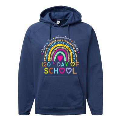 120th Day Of School Teacher 120 Days Smarter Rainbow Performance Fleece Hoodie