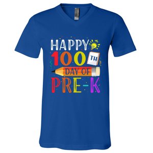 100 Days Of School Teacher Student 100th Day Pregiftk Gift V-Neck T-Shirt