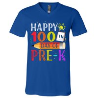 100 Days Of School Teacher Student 100th Day Pregiftk Gift V-Neck T-Shirt