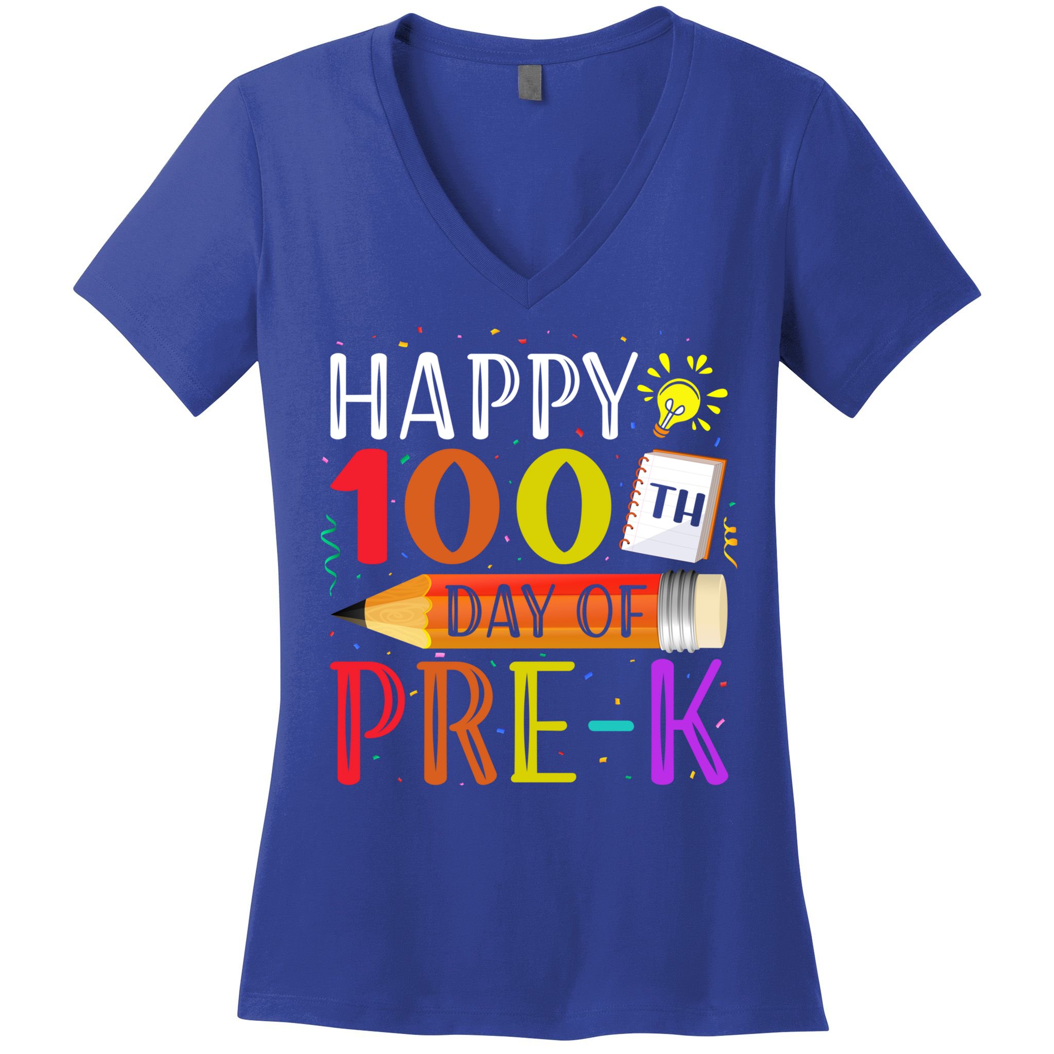 100 Days Of School Teacher Student 100th Day Pregiftk Gift Women's V-Neck T-Shirt