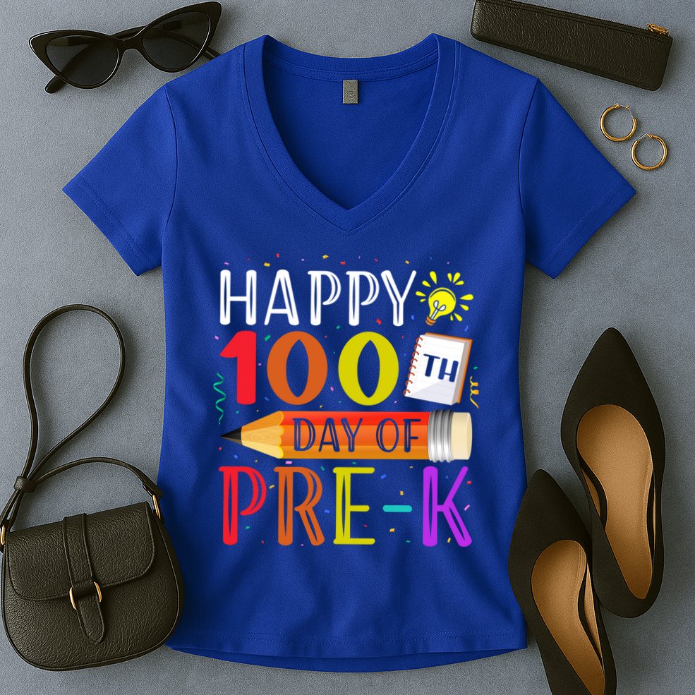 100 Days Of School Teacher Student 100th Day Pregiftk Gift Women's V-Neck T-Shirt