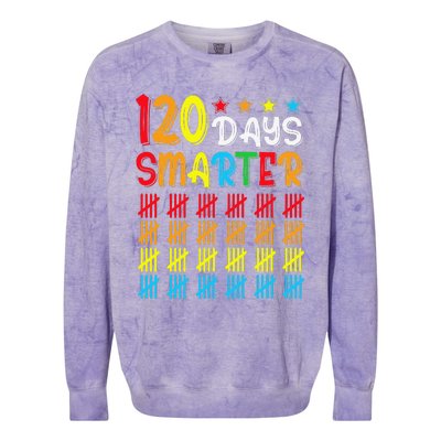 120th Day Of School Teacher Child Happy 120 Days Smarter Colorblast Crewneck Sweatshirt