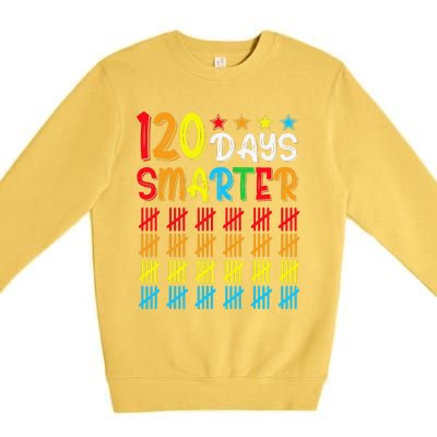 120th Day Of School Teacher Child Happy 120 Days Smarter Premium Crewneck Sweatshirt