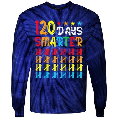 120th Day Of School Teacher Child Happy 120 Days Smarter Tie-Dye Long Sleeve Shirt