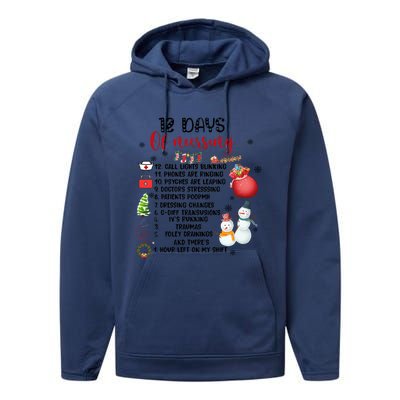 12 Days Of Nursing Funny Nurse Christmas Performance Fleece Hoodie