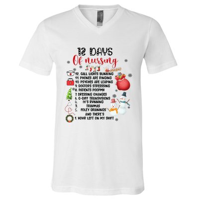 12 Days Of Nursing Funny Nurse Christmas V-Neck T-Shirt