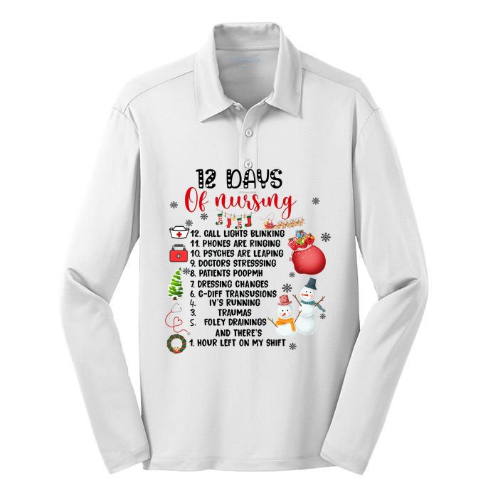 12 Days Of Nursing Funny Nurse Christmas Silk Touch Performance Long Sleeve Polo