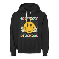 100th Day Of School Vibes Smiley Face Fun Design Garment-Dyed Fleece Hoodie
