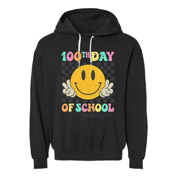 100th Day Of School Vibes Smiley Face Fun Design Garment-Dyed Fleece Hoodie