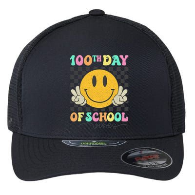 100th Day Of School Vibes Smiley Face Fun Design Flexfit Unipanel Trucker Cap