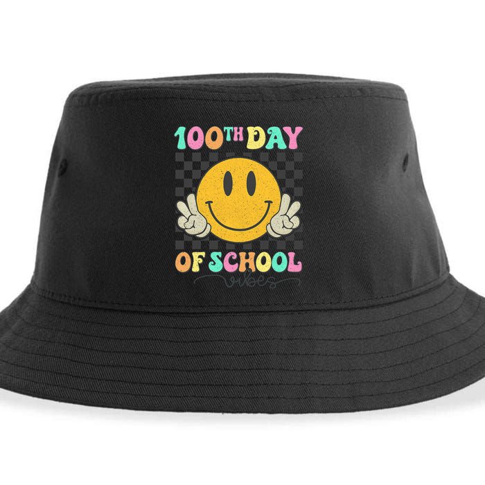 100th Day Of School Vibes Smiley Face Fun Design Sustainable Bucket Hat