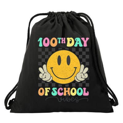 100th Day Of School Vibes Smiley Face Fun Design Drawstring Bag